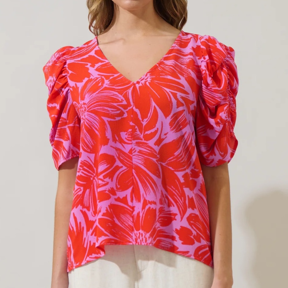 Sugarlips Rania Floral Chancellor Ruched Sleeve Blouse
